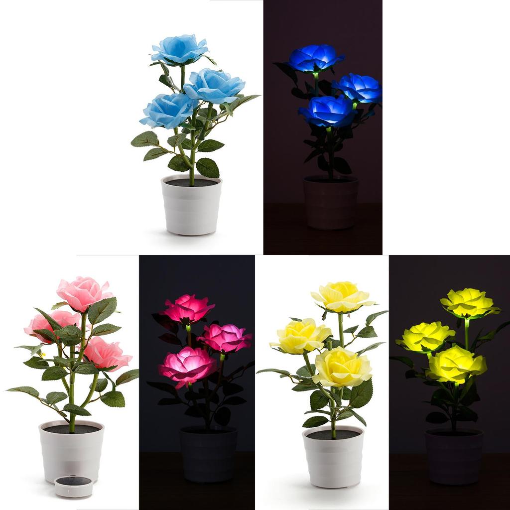 Solar Rose Garden Led Lamp With 3d Illumination For Patio And Garden Decor
