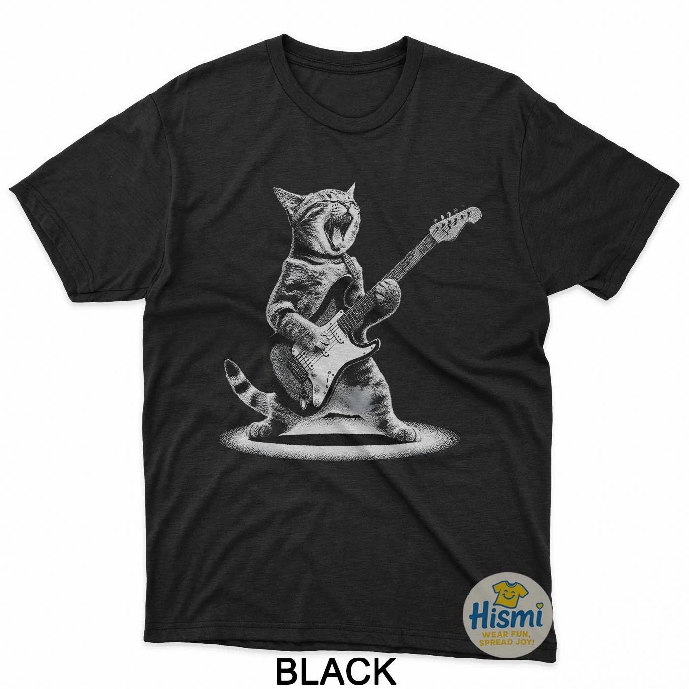 Retro Cat Rock Music Gifts Men Kids Women Funny Cat Matching T-Shirt L
