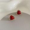 Elegant French Retro Red Rhinestone Triangle Stud Earrings – High-End, Fashionable, Versatile Design