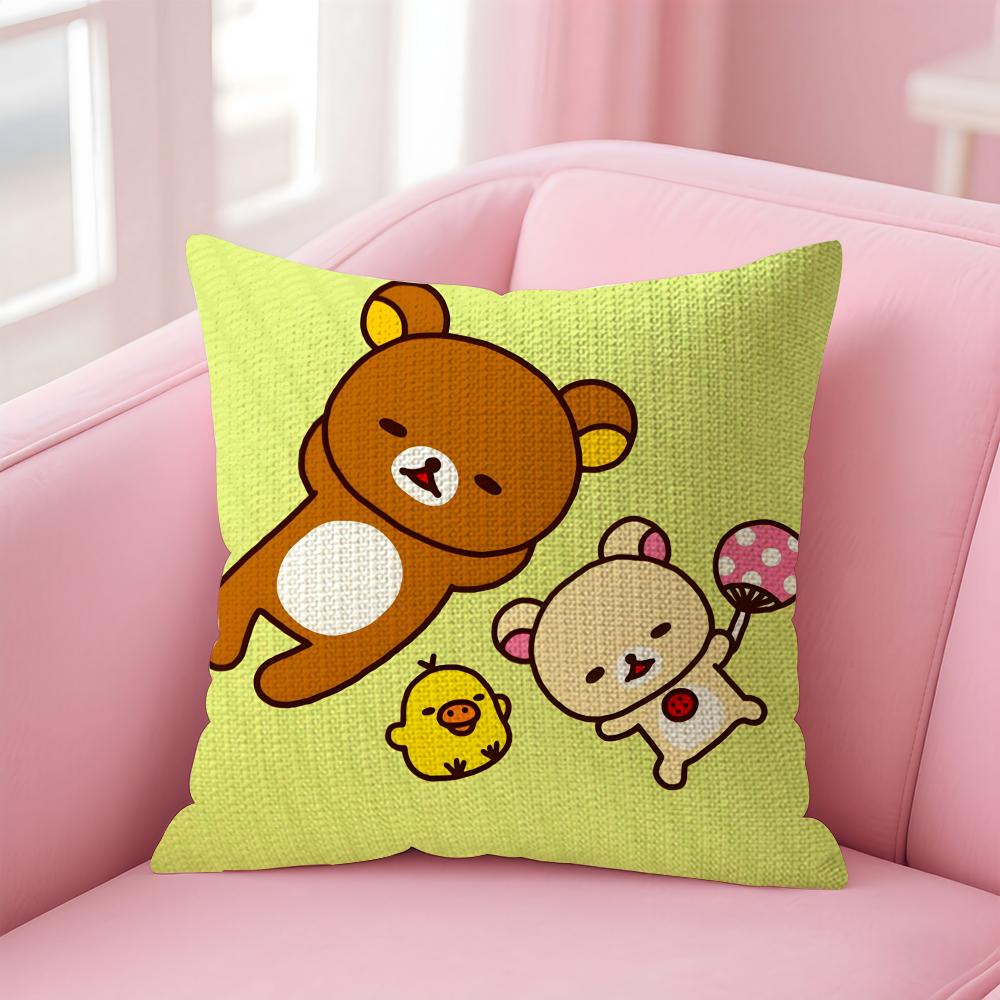 

RRilakkuma Cartoon Cushion Cover Natural Linen Pillow Case DoubleSided Print Decorative Sofa Pillowcase Home Decor Gift 30x30cm