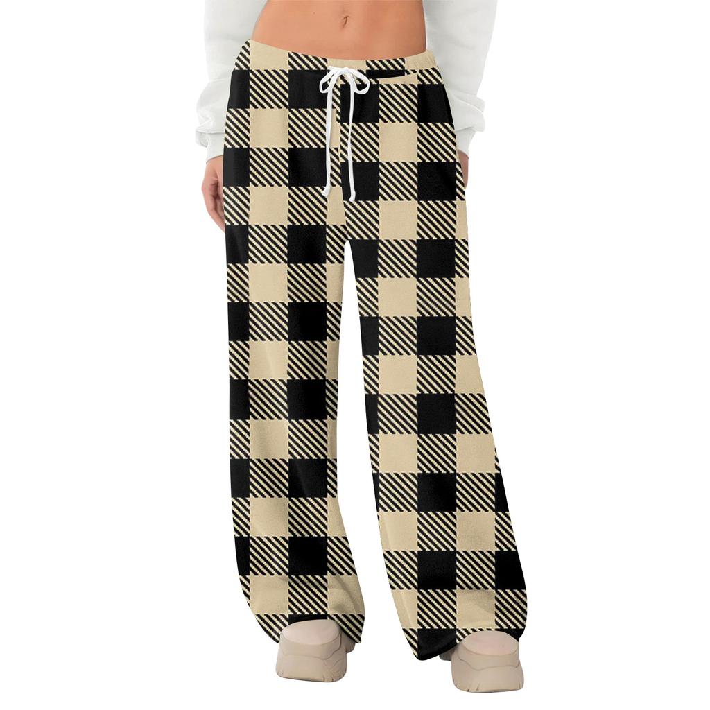 Women's Fleece Wide Leg  Elastic Waist Drawstring Loose Pants Drawstring Pajama Pants Sleepwear Trousers