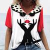 Ladies' V-neck T-shirt 3D Digital Printing Art Abstract Face Fashion Casual Trend Printed Short Sleeved Shirt