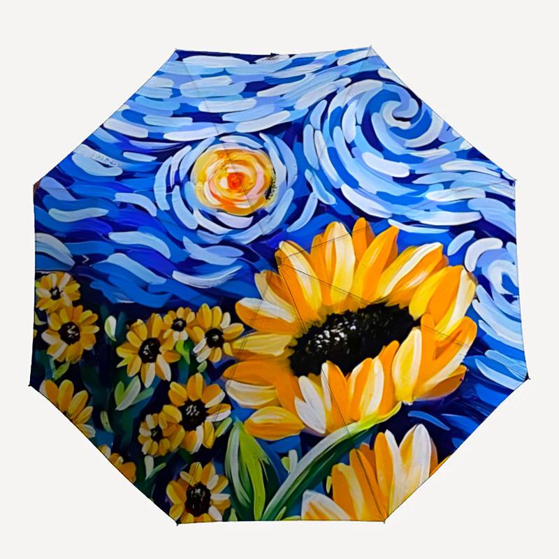 1pc Sunflower Night Sky Print Folding Umbrella | Elegant Design, Fashionable Accessory, Durable Construction, Sturdy Ribs yy251107102
