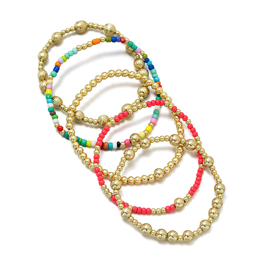 5 Bohemian Style Colorful Rice Bead Bracelets with Multiple Layers of CCB Bead Bracelets for Women, Set for Daily Versatility