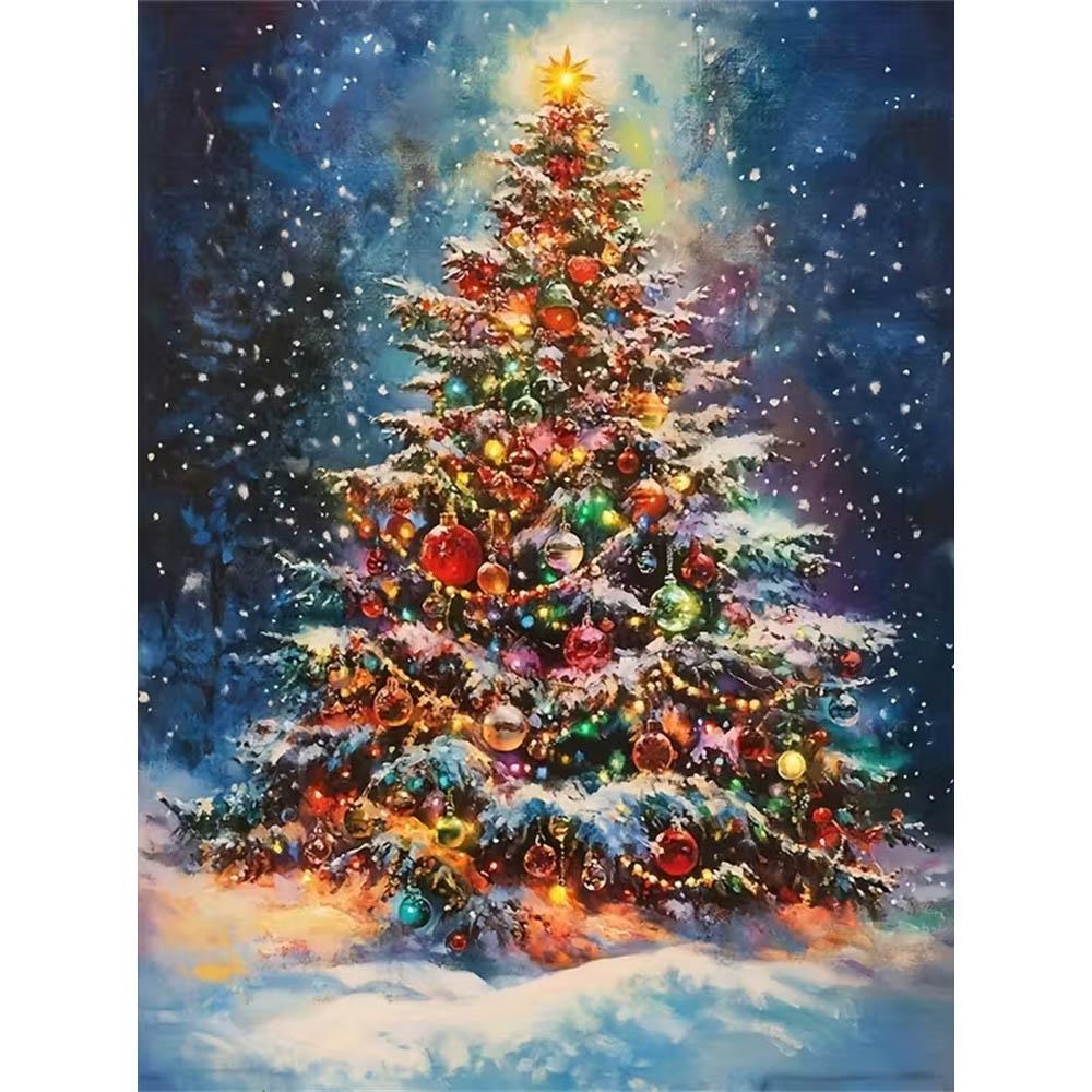 

5D Christmas Tree Full of Diamond Painting Set, DIY Colorful Round Gemstone Crystal Decoration Painting Crafts and Artworks, Decorative Wall Round 20x30cm