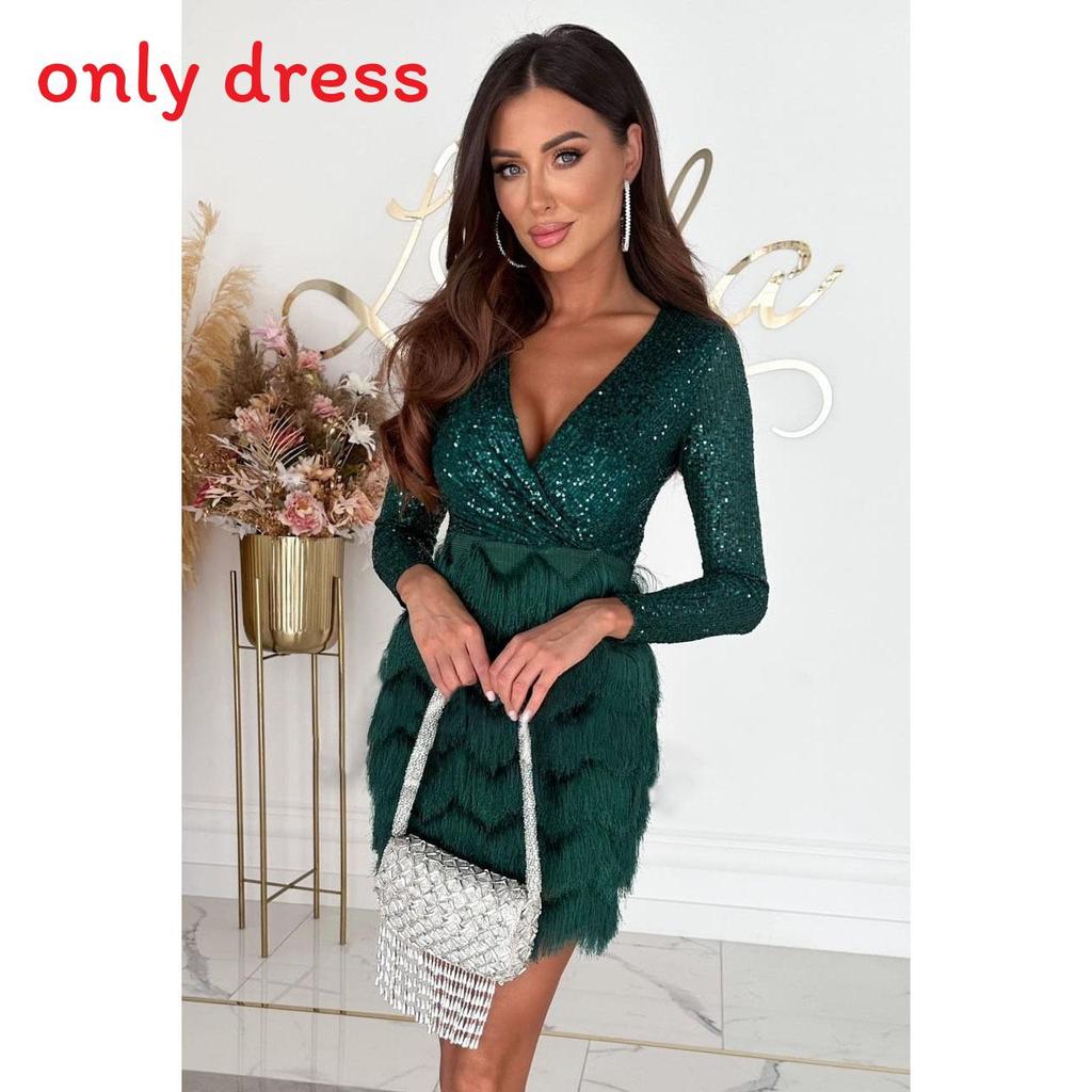 No Brand Readytowear Sparkling Sequin Dress With Long Sleeves For Casual Autumn Winter Fashion