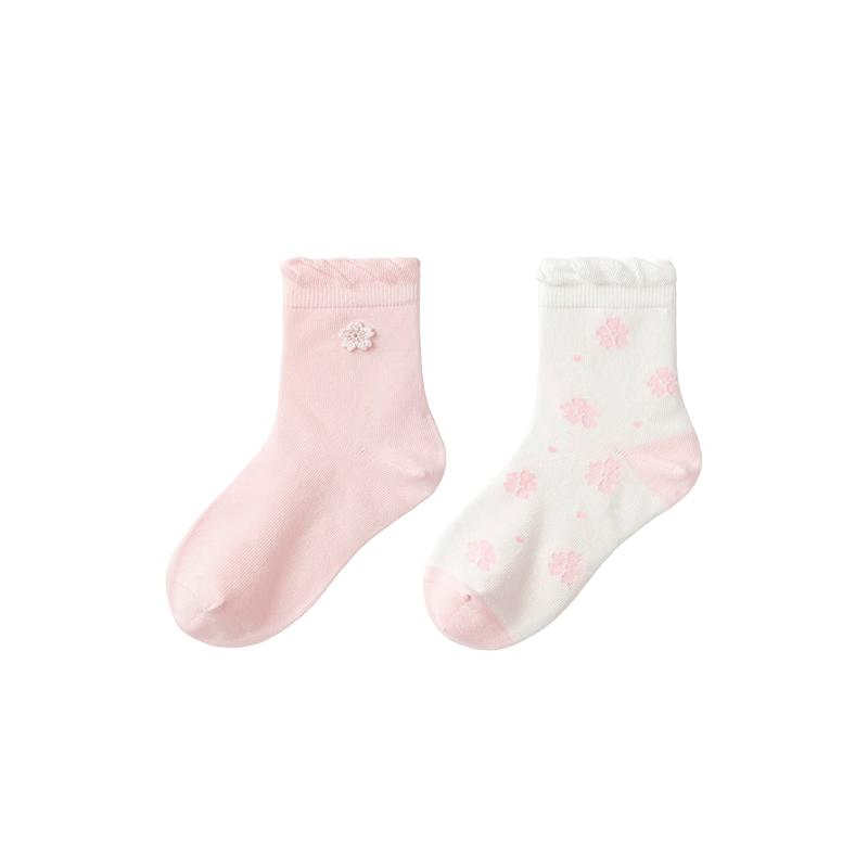 Balabala Kids' Cotton Socks for Girls, Sweet Jacquard, 2-Pair Pack