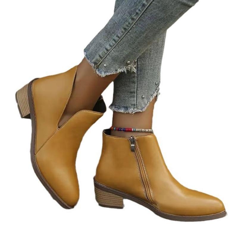 Plus Size Side Zipper Pointed Toe Chelsea Boots Fall New Square Heel Short Women's Boots Women's Women