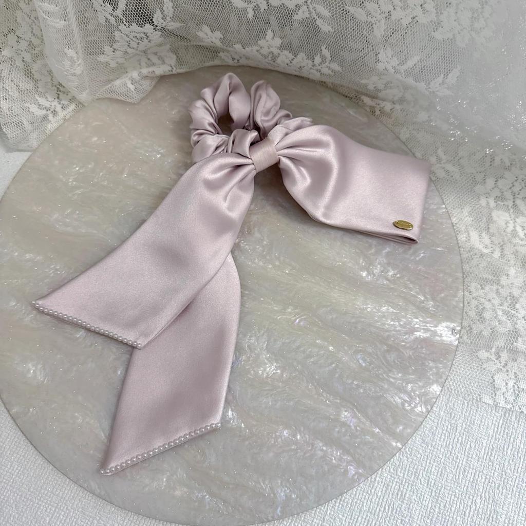 Silk Ribbon Scrunchie Hair Tie with Long Large Velvet with Metal Elegant for Perfect for Entrance and Pale Purple Ribbon, Logo, Women, Graduations,