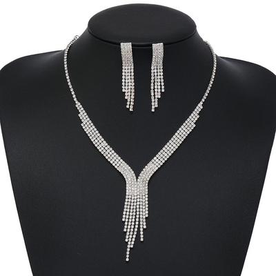Chic Rhinestone Tassel Necklace and Earring Set for Women