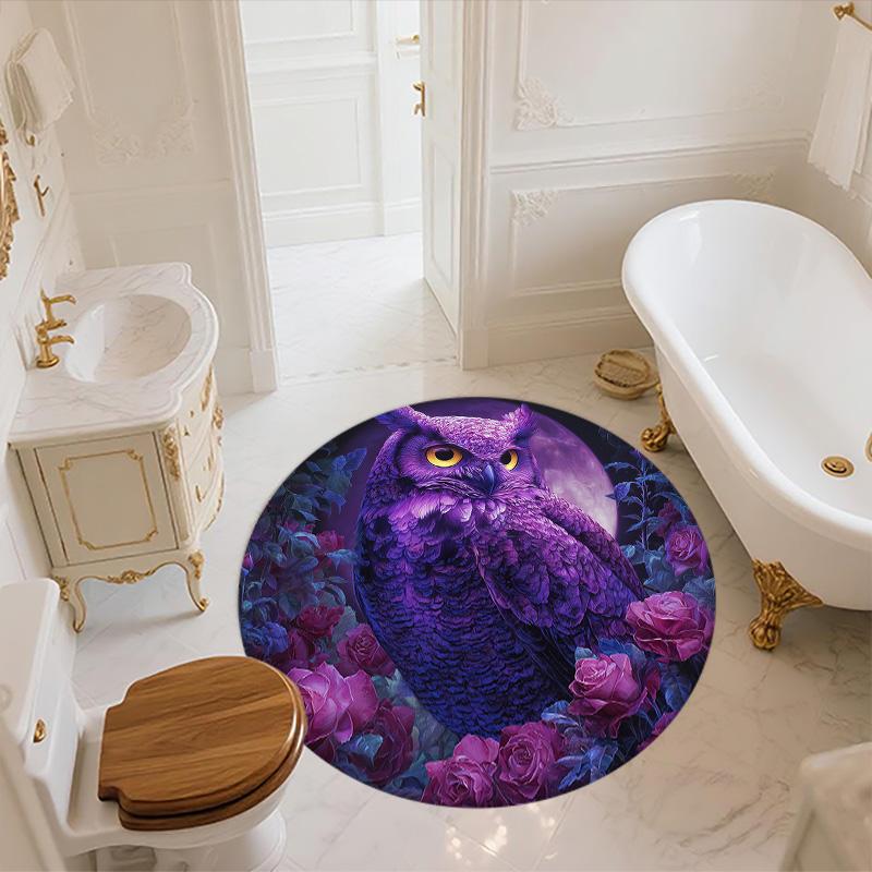 Purple Owl,Round Area Rug,Carpet Rug for Living Room Bedroom Sofa Playroom Decor,Non-slip Floor Mat