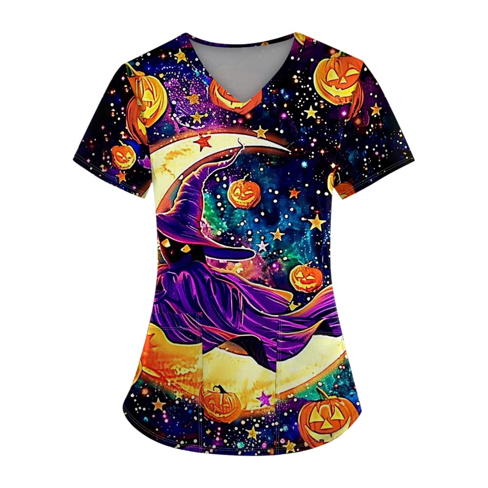 

Рабочая форма больших размеров с принтом, топы для женщин, забавные футболки с v-образным вырезом и короткими рукавами, рабочая одежда, футболка с карманами XXXXL фиолетовый