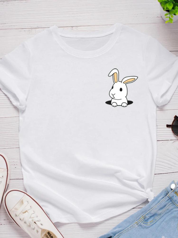 Pocket Bunny Print Women T Shirt Short Sleeve O Neck Loose Women Tshirt Ladies Tee Shirt Tops Clothes Camisetas Mujer