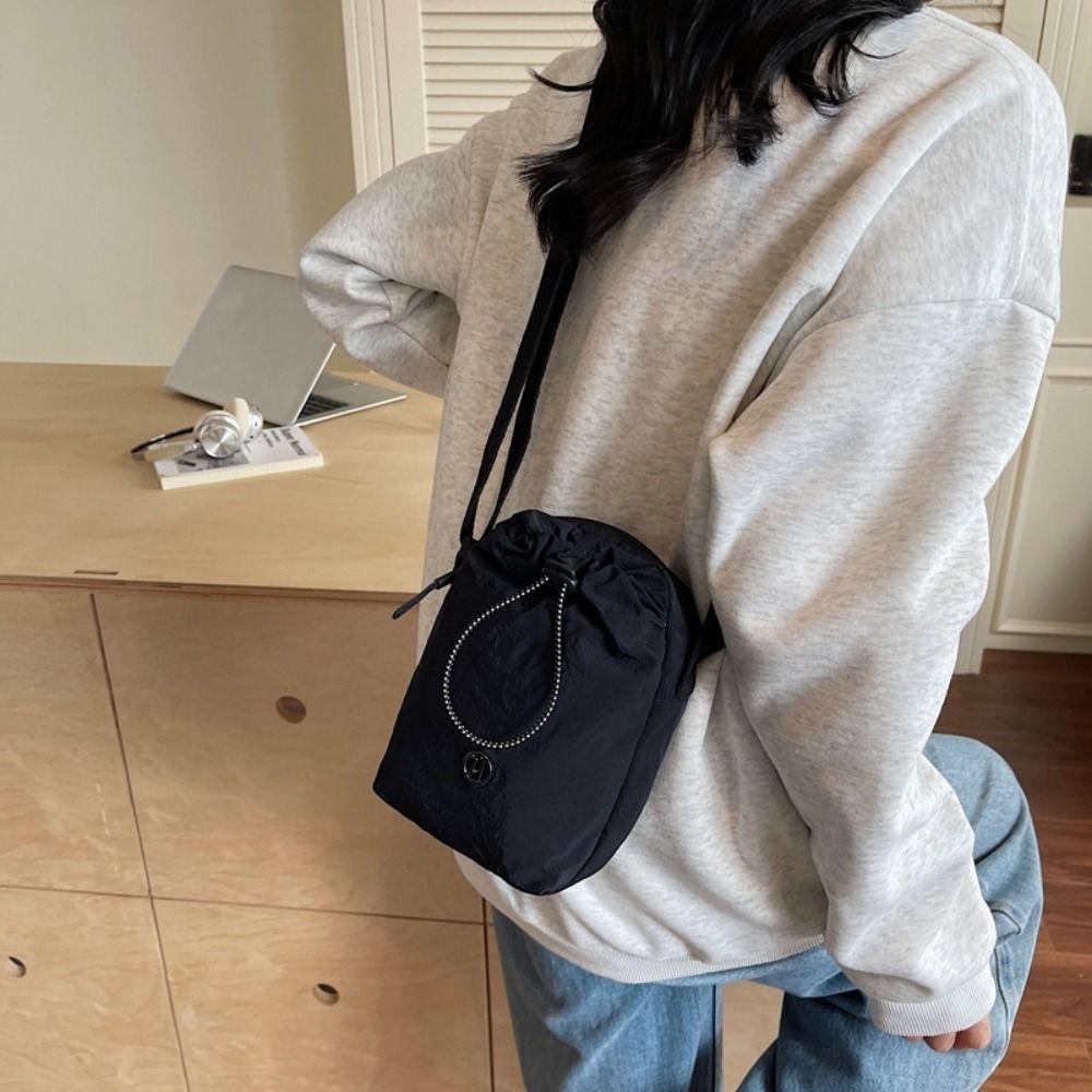 Nylon Rope Nylon Shoulder Bag Solid Color Water Bottle Pouch Drawstring Crossbody Bag  Daily