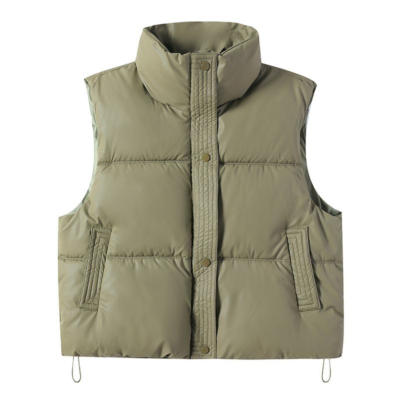 Winter new down cotton vest casual thickened zipper ultra-short stand-up collar lambskin vest