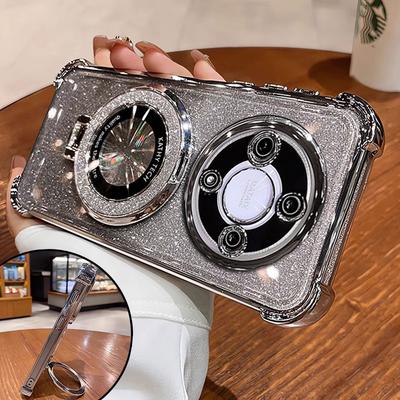 X 9a 9b Magic5Lite 5G Hülle Luxuriöse magnetische Halterung Stoßfeste Hülle für Honor Magic6 Magic5 Lite Hülle mit Halter glänzend Glitzer