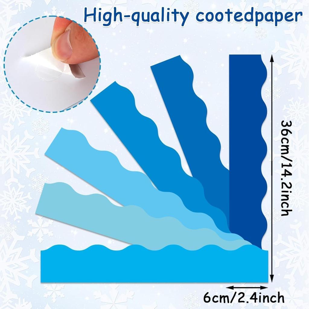 85 Feet Blue Bulletin Board Border 72 Pcs Classroom Scalloped Light Blue Bulletin Board Paper 6 Scalloped Border Trim Boho Blue Sea Ocean Spring DIY