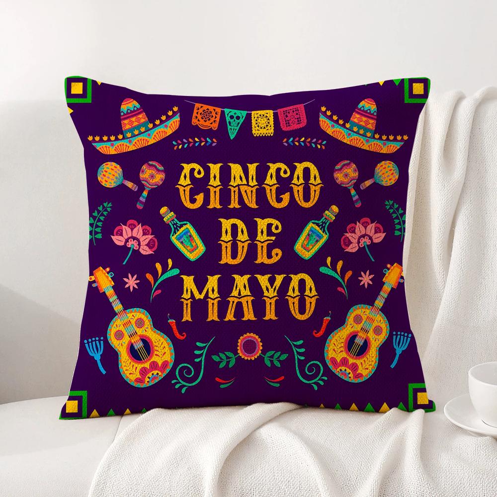 Viva Mexico Purple Cushion Cover Natural Linen Organic Fabric Double-Sided Printing Sofa Home Decor Gift Pillow Cover