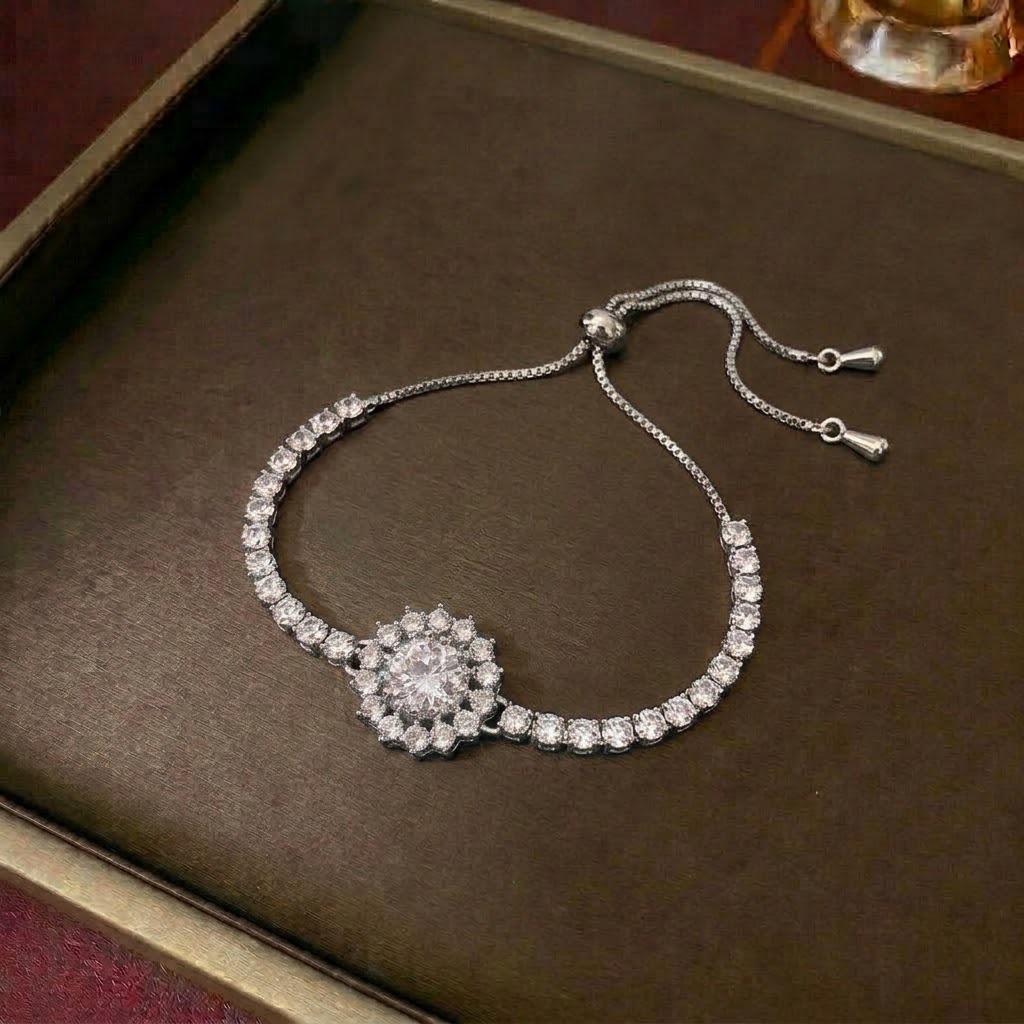 European & American Women's Zircon Flower Necklace & Rotatable Pendant Earrings Set
