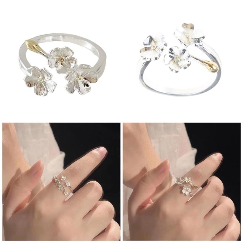 Elegant Irises Flower Adjustable Rings Silver Color Adjustable Rings Highlighting Elegant And Stylish Floral Designs