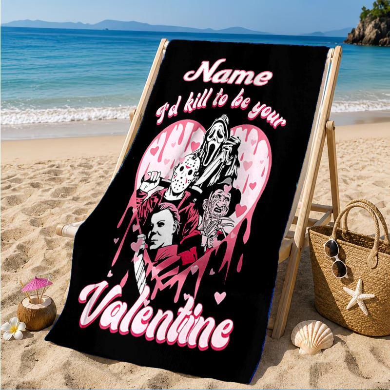 Custom Name Ghostface Horror Theme Beach Towel Microfiber Beach Towel, Lightweight and Quick-Dry, for Summer Travel, Swimming Pool Gift