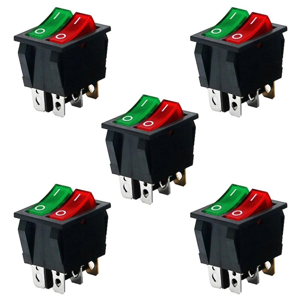

5 шт. Подвійний червоний світловий перекидний перемикач 2*SPST On-Off 6 Pin 30x22mm 2-позиційний перекидний перемикач на човні 110 В/120 В/250 В KCD6