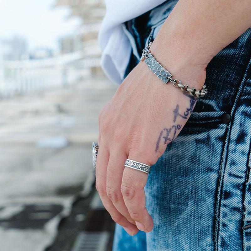 Adjustable Open Ring Men Women Vintage Punk Geometric Sterling Seven Deadly Sins Design Hip Hop Statement