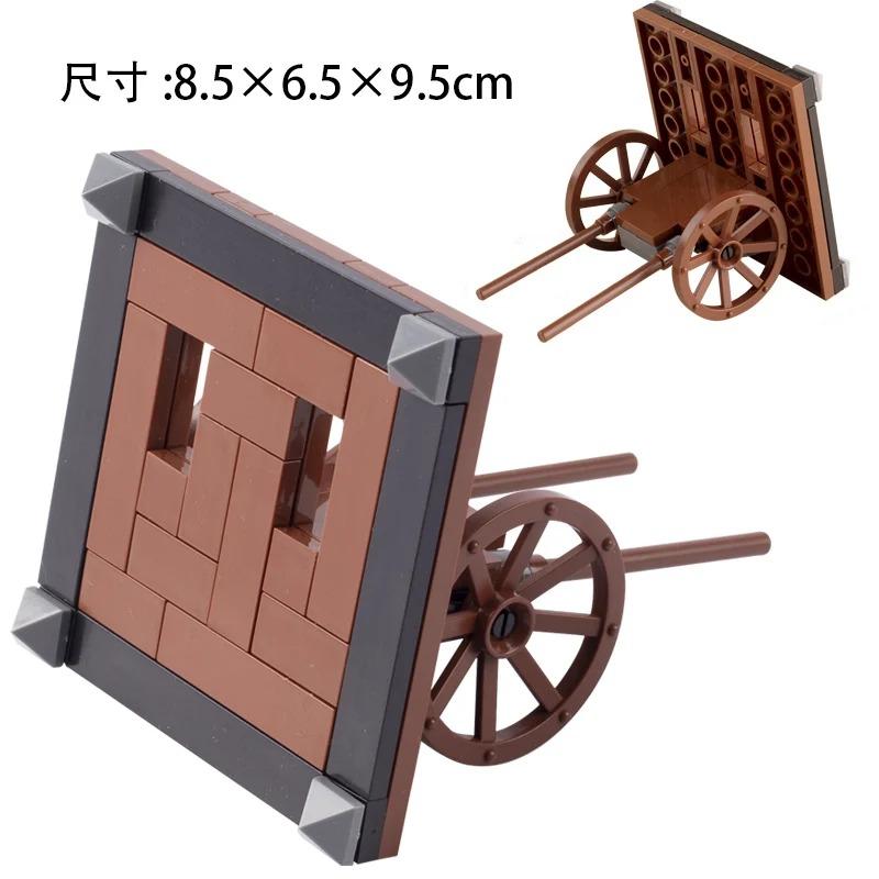 MOC Medieval Building Blocks Set Hanging Cage Guillotine Castle Fountain Bonfire Tent Bulletin Board Ox Cart Carriage Gift Toy