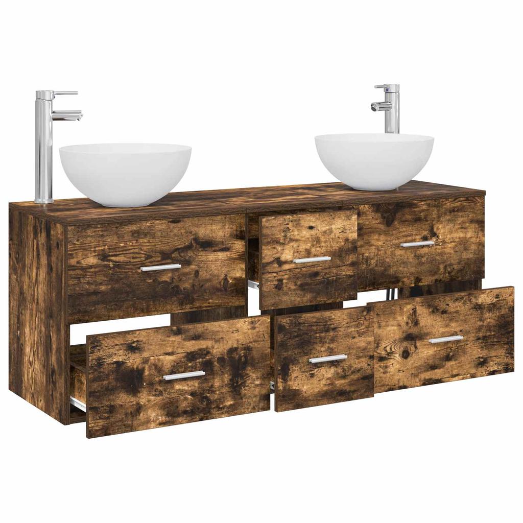 Bathroom Cabinet Set 3 pcs Smoked Oak