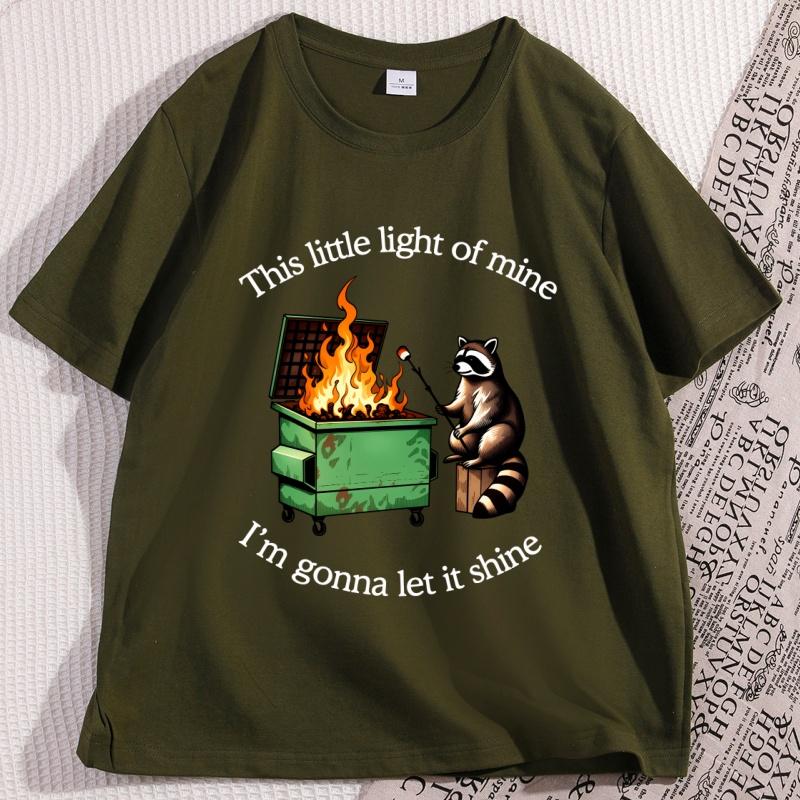 Funny Dumpster Fire Raccoon Tshirt Mental Health Tee Shirt Casual Cotton Short Sleeve Tshirt Streetwear Loose Mens Clothes