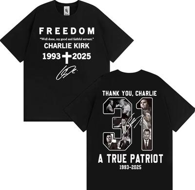Thank You Charlie Kirk T Shirt A True Patriot Freedom Double Sided Print Tee Shirt Men Women Casual Cotton Short Sleeve Tshirts