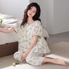 Pajamas Women's Summer Modal Short Sleeve Cropped Pants Women's Summer 1011 New Ice Silk Mom Loungewear