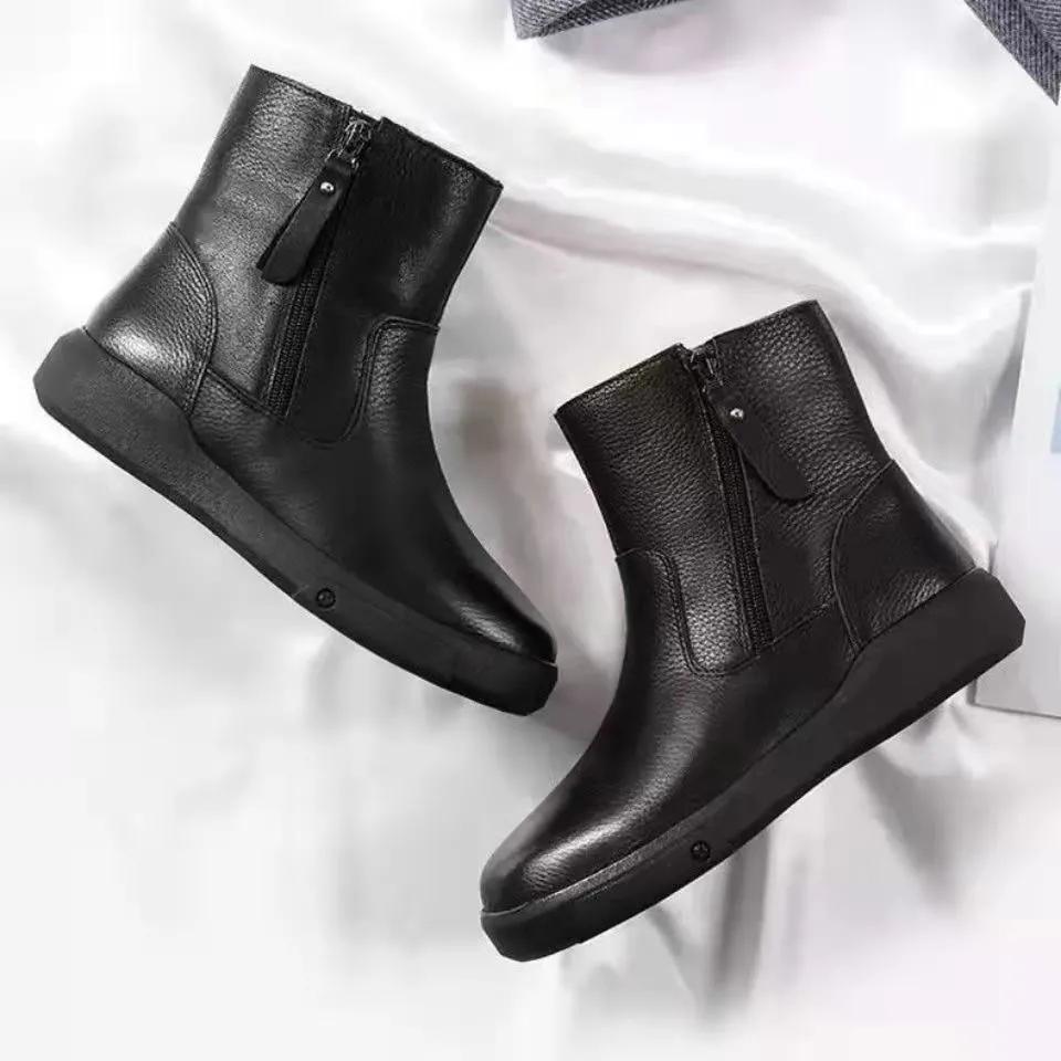 WTEMPO Large Size Casual Outdoor Flat Heel Zipper Snow Boots Women's Winter Thick Warm Cotton Plush Short Boots