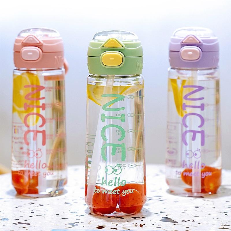 Large Capacity High-Appearance Student Straw Water Cup Shatterproof Portable Handheld Plastic Cup Double Spout Kids School Cup