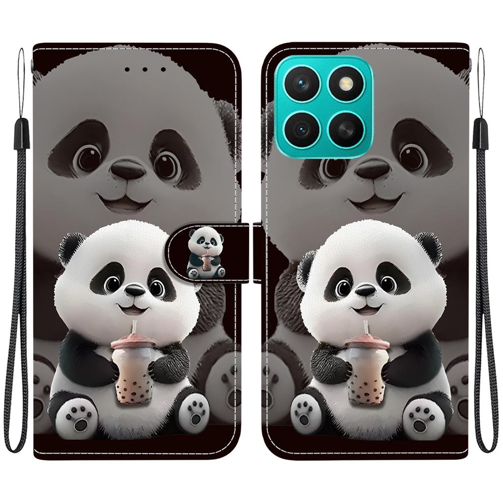 Handgefertigte PU-Leder-Flip-Hülle für Honor X8c Rutschfeste Stoßfeste Hülle mit Handschlaufe & Herz/Rose Katze Designs