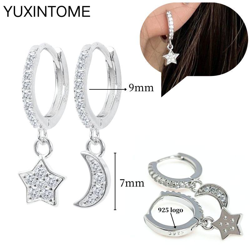 925 Sterling Silver Ear Needle Fashion Hoop Earrings White Crystal Luxury Women's Silver Earrings Wedding Women's Jewelry Gift