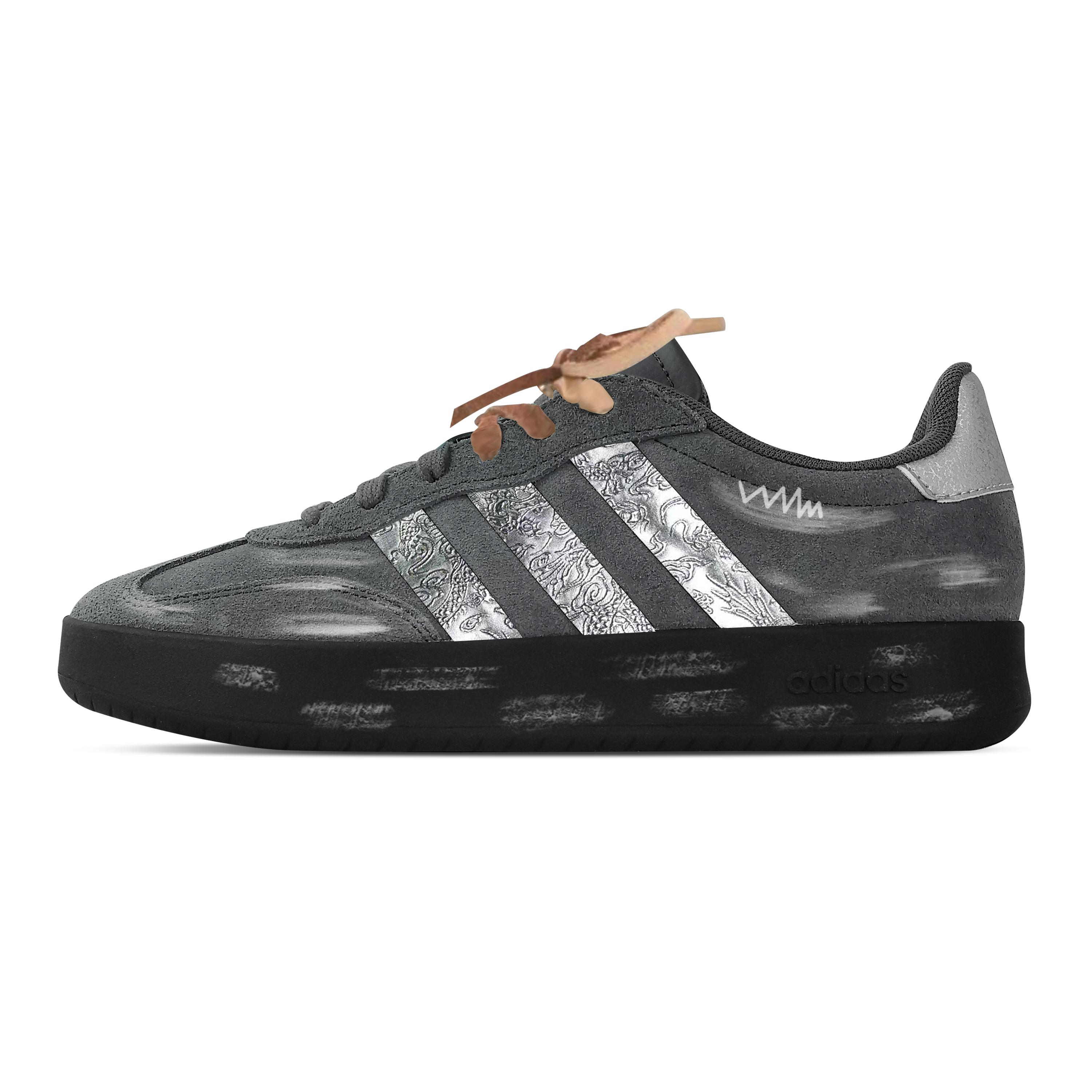 

Custom Adidas BARREDA Ink Silver Scroll Low top German Army Trainers Unisex Gray KH6999(Team773-) 36