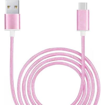 Type C Cable for Samsung Galaxy A52 5G Braided Nylon 1.3 Meter Fast Charge-Sync-Data Transfer - PINK