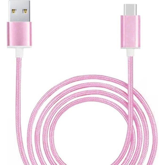 Câble Type C pour Samsung Galaxy A52 5G Tressé Nylon 1,3 Mètre Charge-Synchro Rapide-Transfert de données - ROSE