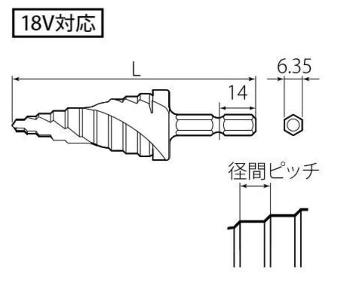 TOP Industrial Hex Shank Spiral Step Drill for Electric Gold Type Drill Bit Made In Japan (TOP) Drills, (Metalworking), ESD422SG, Tsubame-Sanjo,