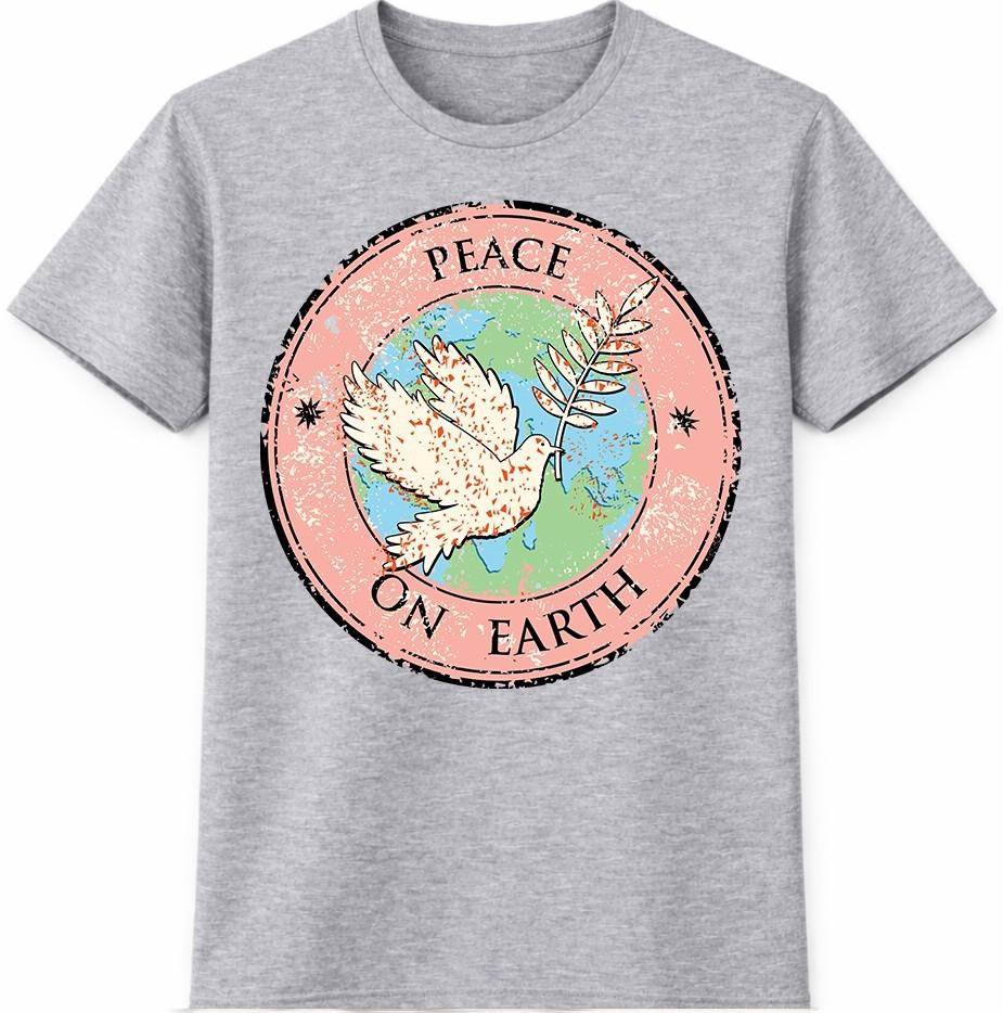 Peace On Earth TShirt Dove Olive Branch Globe Graphic Inspirational Tee