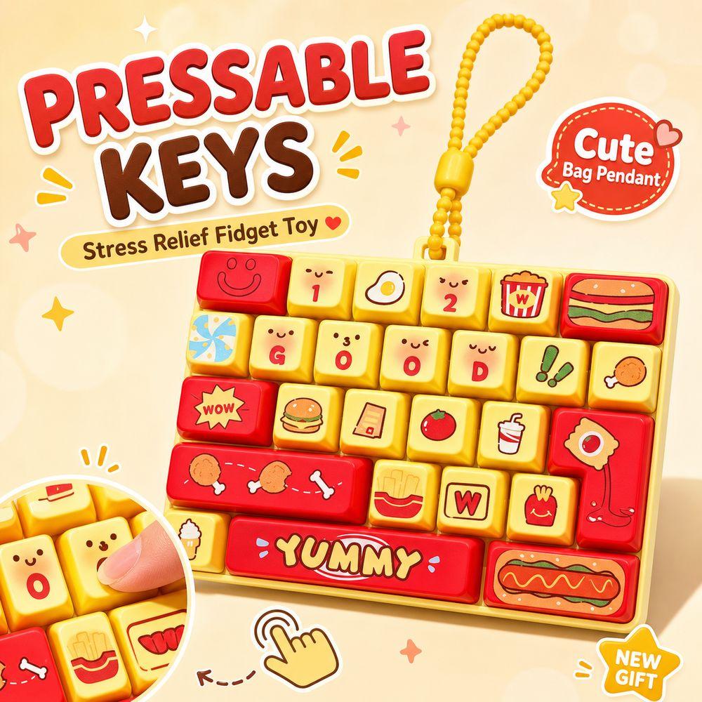 26-key Keyboard Keychain Pressable Keys Press Button Toy Cute Keyboard Fidget Toy Bag Ornament