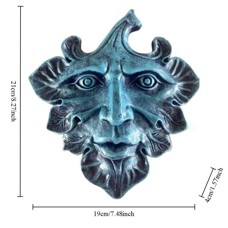 

3D Face Relief Tree Leaf Statue Creative Facial Sculpture Wall Decoration Indoor Outdoor Home Garden Wall Hanging Resin Figurine небо синє кольору