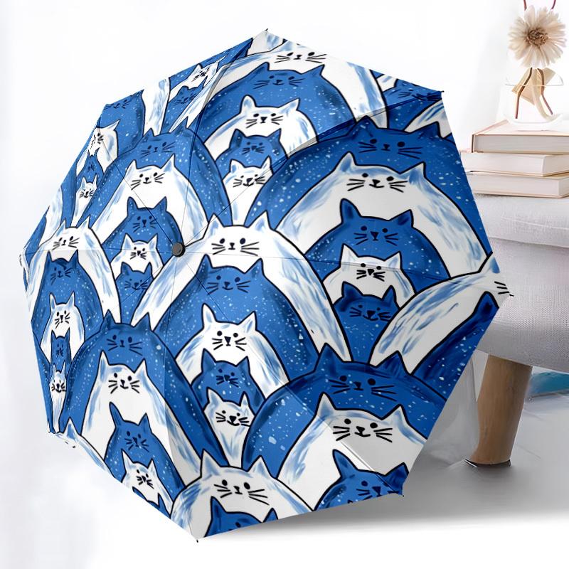 1pc Cat Pattern Automatic Open/close Folding Compact Umbrella, 8-Rib Sturdy Canopy, Lightweight Portable, Everyday Use, Gift, Outdoor Umbrella, Travel