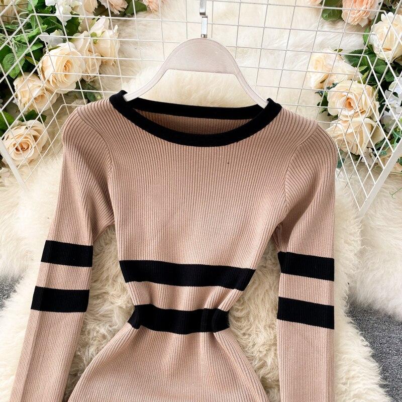 New Autumn Knitting Sweater Dress Women Solid Knitted Sexy Bandage Sheath Bodycon Sundress