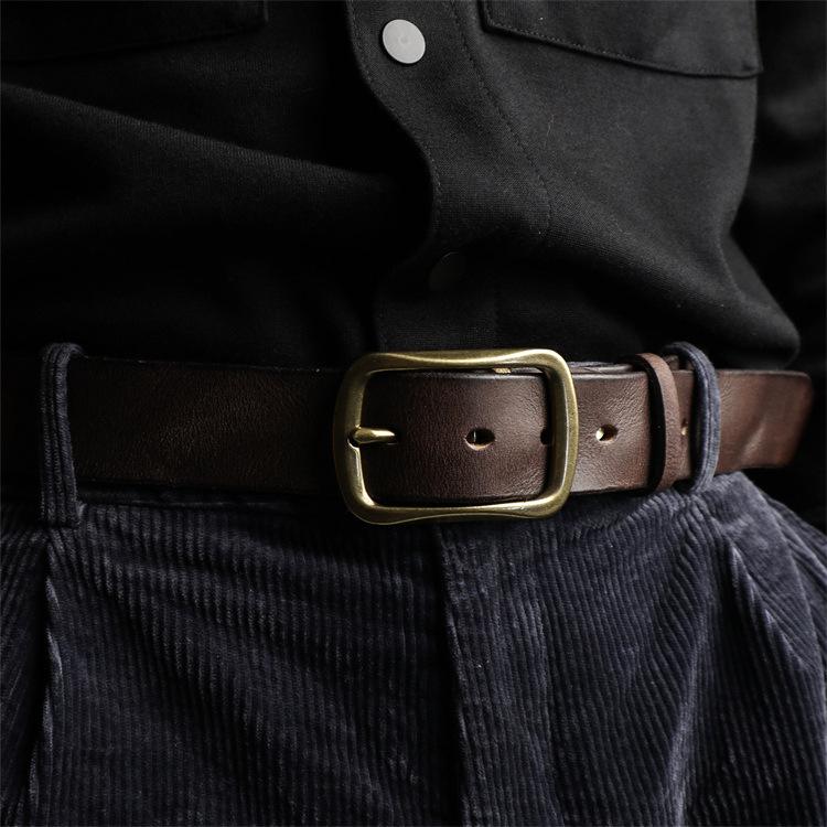 Drum Beating Handmade Belt Men'S Brass Day Buckle Genuine Cowhide Retro Belt Ami Kaji Denim Belt