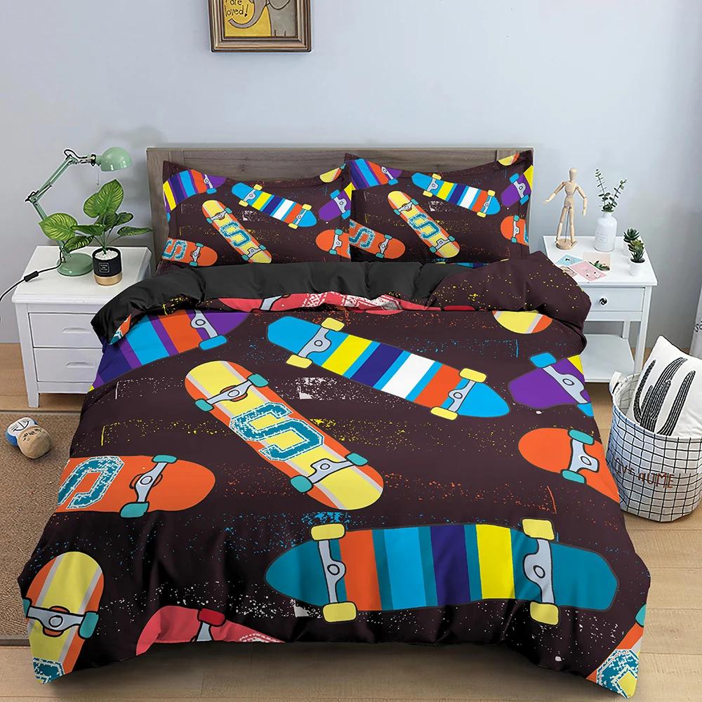 Skateboard Junge Zehner Hip Hop Stil Beding Bunt Regenbogen Tie-Dye Dekor Hippie Weiche Bettbezug Abstrakte Graffiti Kunst für Kinder Geschenk