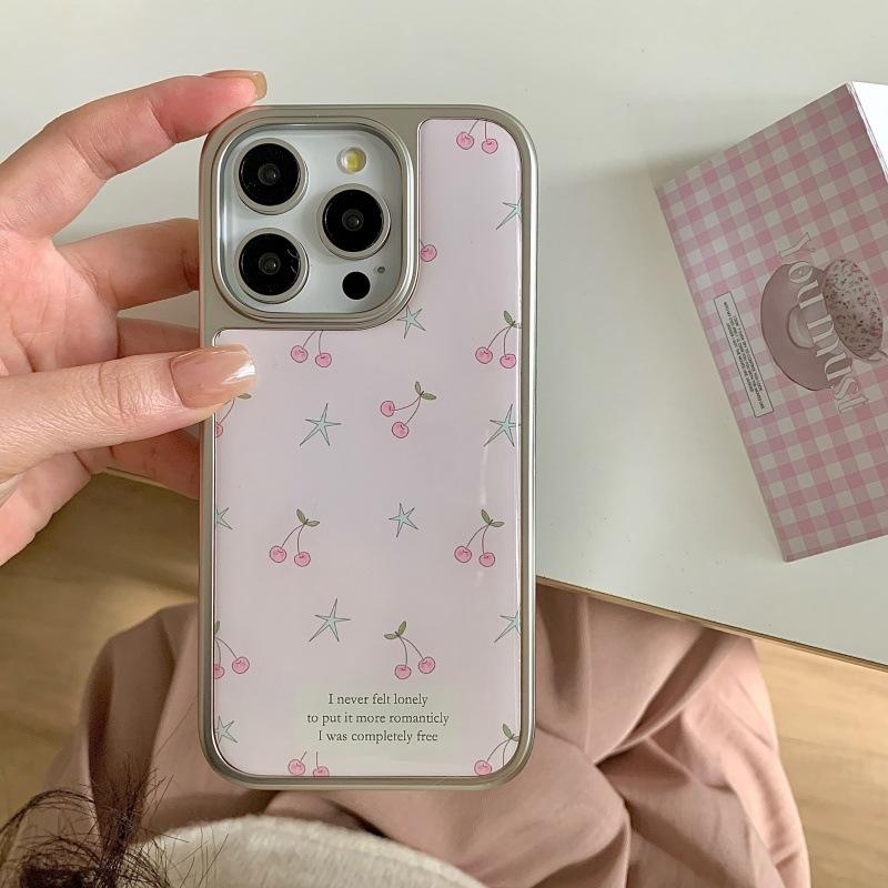 Pink cherry star girly style suitable for iPhone 17 Pro Max, Apple 16 phone case, 15 resin, 14 electroplated