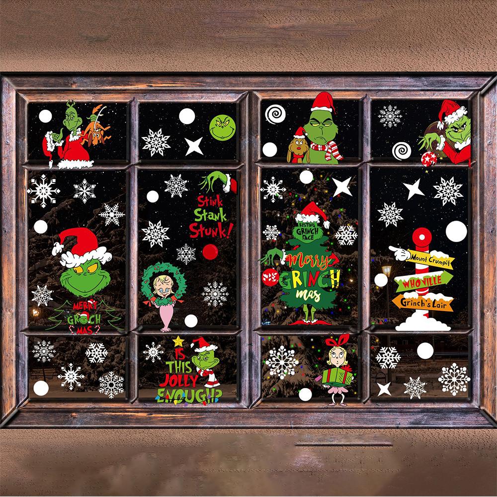 9 Sheet Christmas Window Double-Side Stickers for Home School Office Decoration