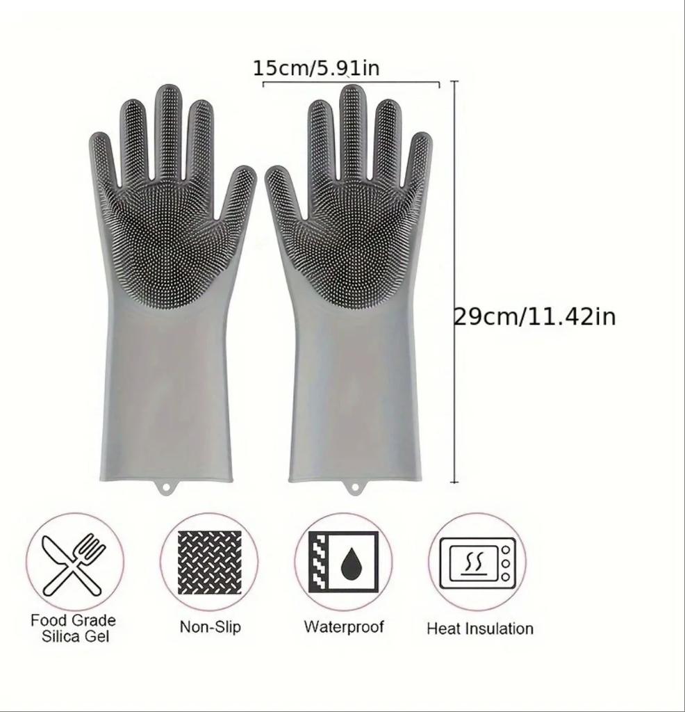 A Pair Dishwashing Gloves Kitchen Silicone Cleaning Gloves Magic Dish Washing For Household Scrubber Gloves